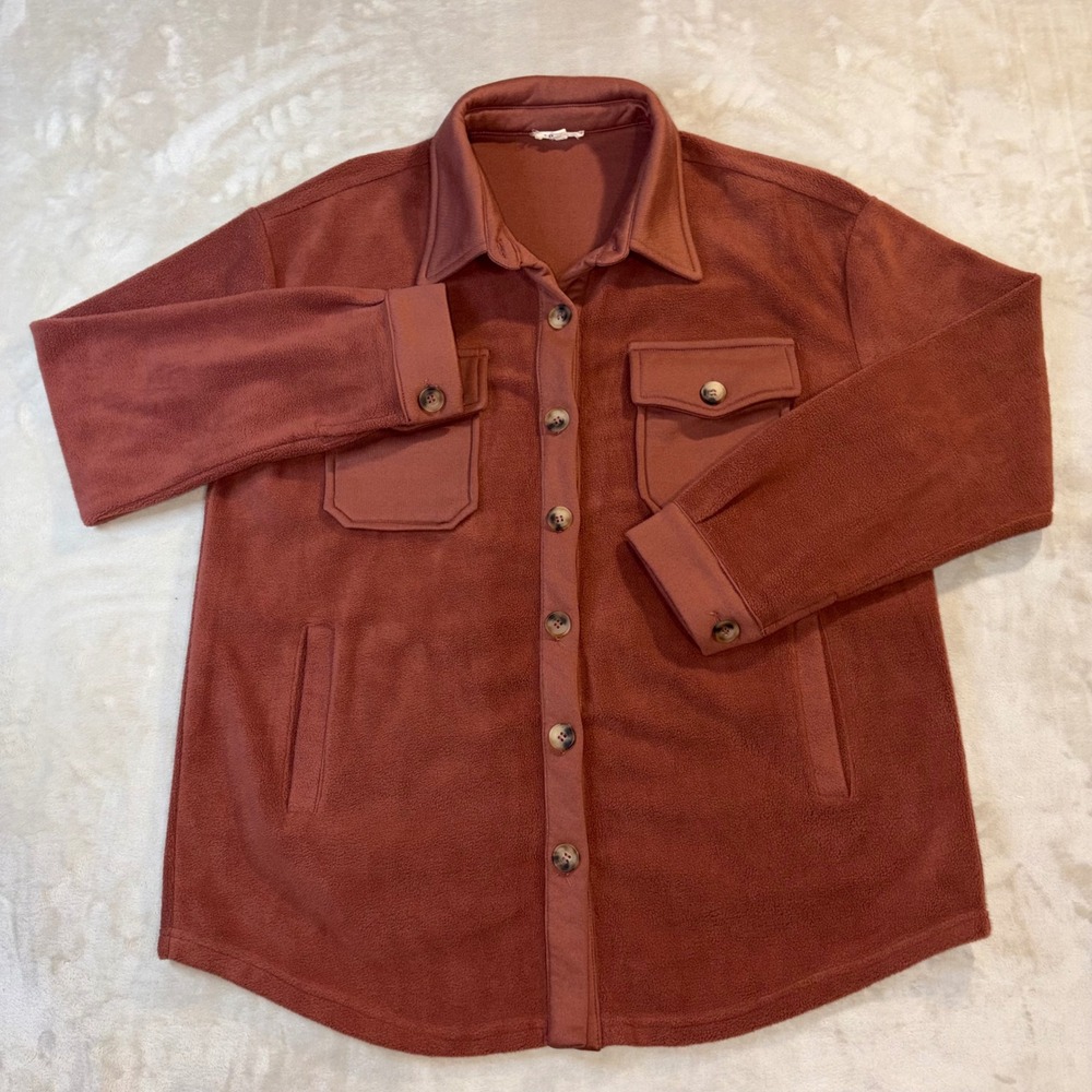Jodifl Womens Rust Fleece Button Front Shacket Jacket H4808-5 Terracotta Medium